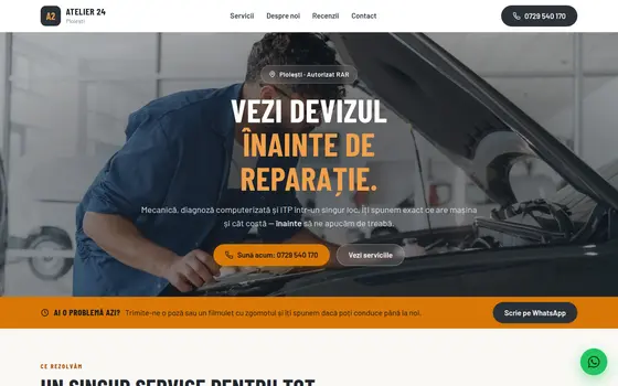 Site pentru Service auto, pe ecran de calculator