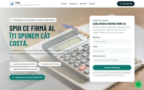 Varianta Cere ofertă pentru Cifra, pe ecran de calculator