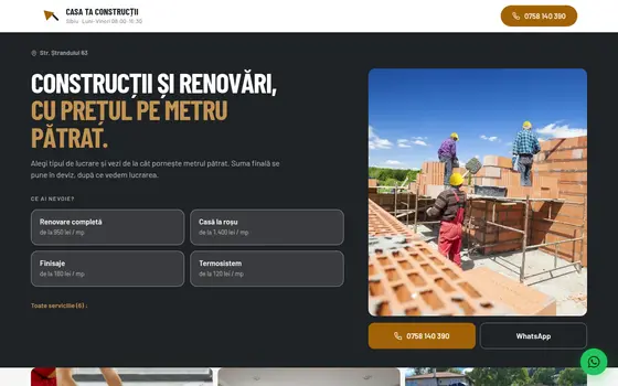 Varianta Ghișeu cu tarife pentru Casa Ta Construcții, pe ecran de calculator
