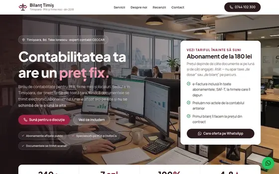 Varianta Birou pentru Bilanț Timiș, pe ecran de calculator