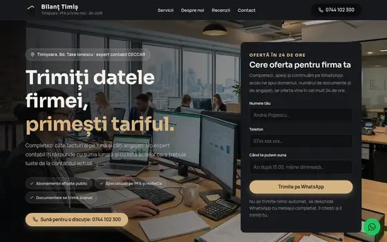 Varianta Cere ofertă pentru Bilanț Timiș, pe ecran de calculator