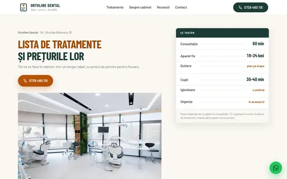 Varianta Lista de tratamente pentru Ortoline Dental, pe ecran de calculator