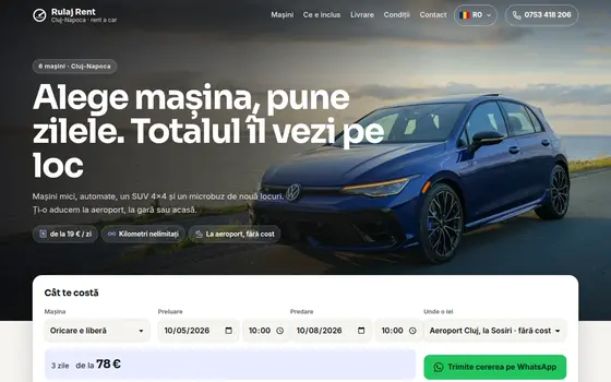 Site pentru Rent a car, pe ecran de calculator