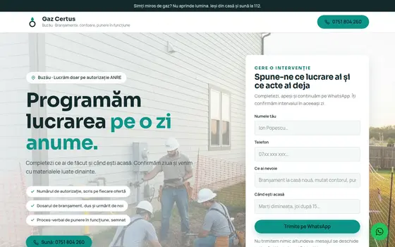 Varianta Programare pentru Gaz Certus, pe ecran de calculator