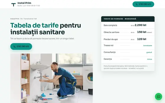 Varianta Tabela de tarife pentru Instal Prim, pe ecran de calculator