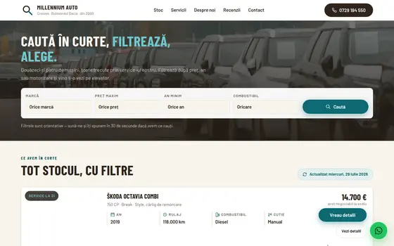 Varianta Căutare în stoc pentru Millennium Auto, pe ecran de calculator