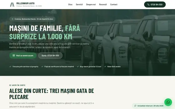 Varianta Vitrină pentru Millennium Auto, pe ecran de calculator