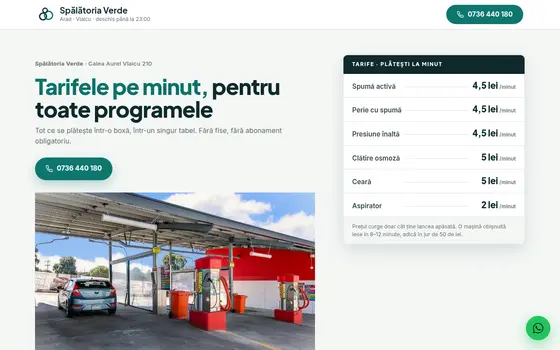Varianta Tabela de tarife pentru Spălătoria Verde, pe ecran de calculator