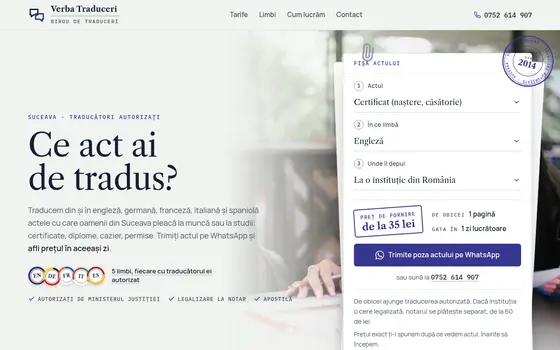 Site pentru Birou de traduceri, pe ecran de calculator