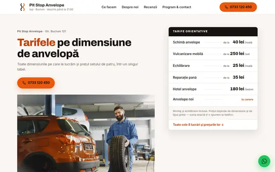 Varianta Tabela de tarife pentru Pit Stop Anvelope, pe ecran de calculator