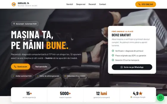 Site pentru Service auto, pe ecran de calculator