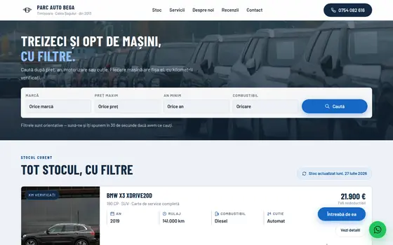 Varianta Căutare în stoc pentru Parc Auto Bega, pe ecran de calculator