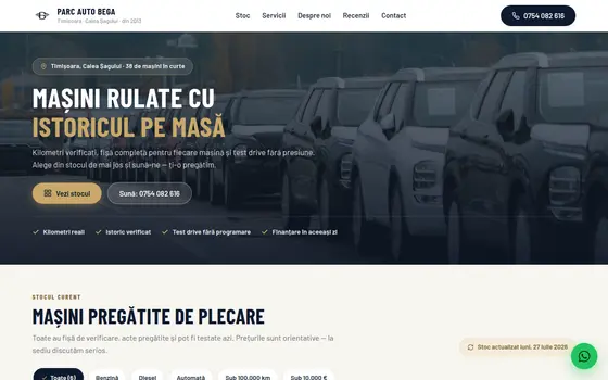 Site pentru Parc auto, pe ecran de calculator