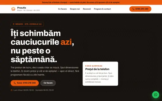 Site pentru Vulcanizare, pe ecran de calculator