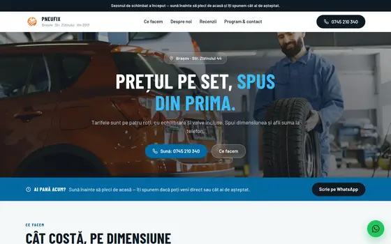 Varianta Prețuri pe dimensiune pentru Pneufix, pe ecran de calculator