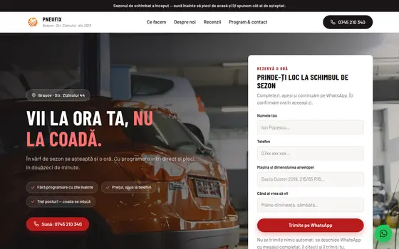 Varianta Programare pentru Pneufix, pe ecran de calculator