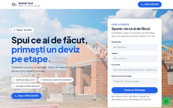Varianta Cere ofertă pentru Șantier Sud, pe ecran de calculator